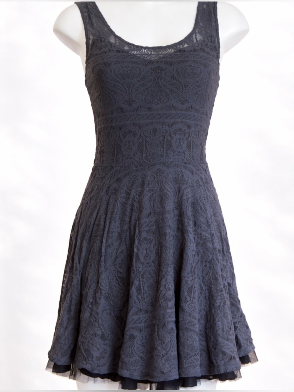Free People Charcoal Blueish Gray Lace Fit & Flare Dress Size Small